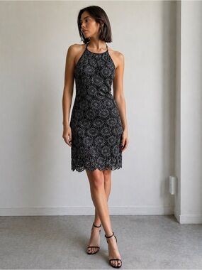 Vintage Anne French Creation elevated boho metallic crochet halter dress-US S